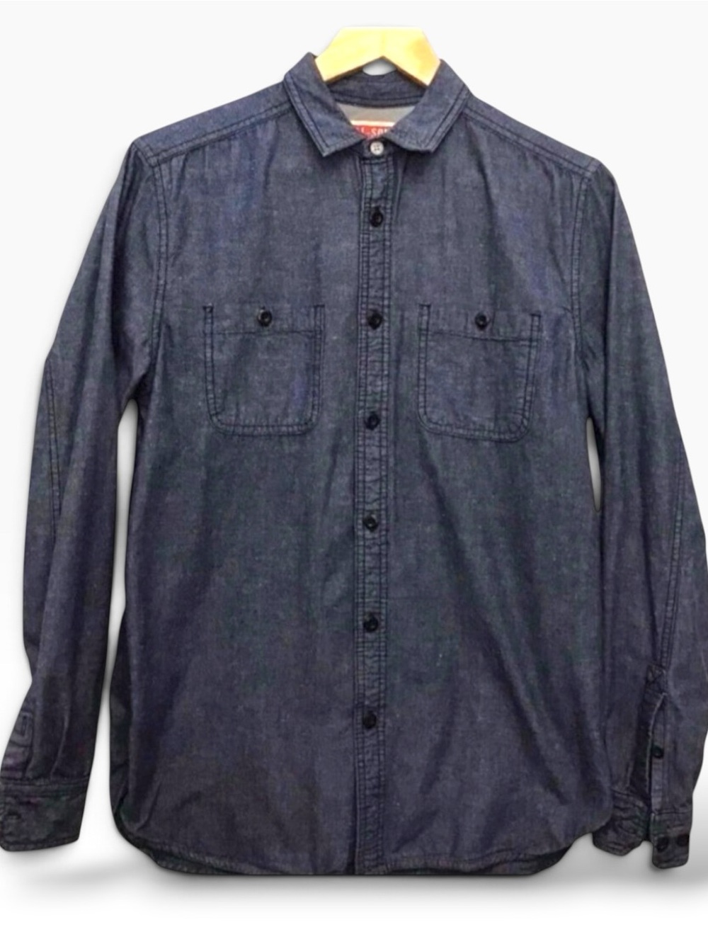 ALL-SON mens shirt dark blue cotton blend denim western cowboy button down small